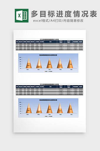 商品销售目标进度表EXCEL表模板图片
