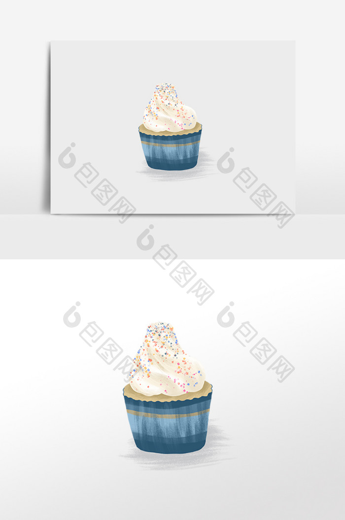 温馨蓝色奶油蛋糕手绘插画