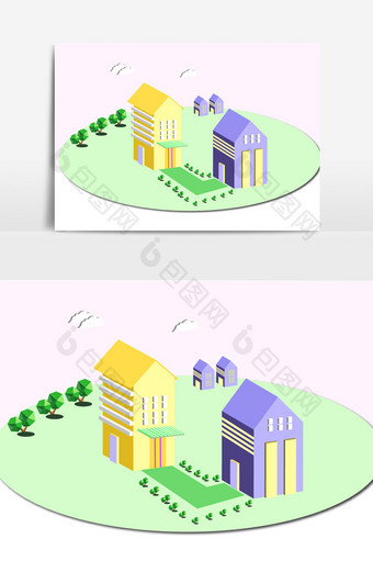 彩色房屋设计元素图片