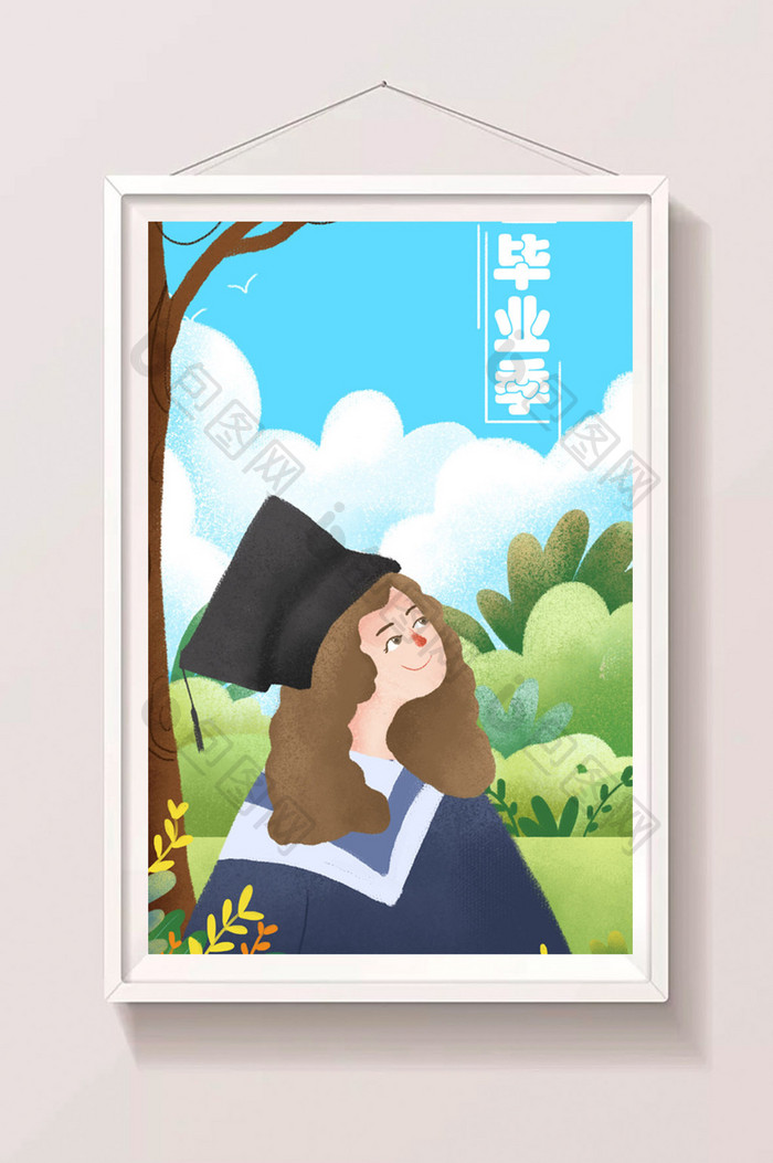 小清新毕业女生插画