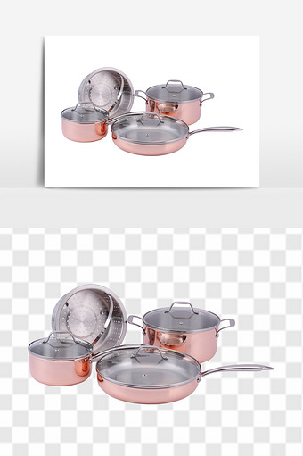 高清粉色系煎煮炖锅具套装组合素材图片