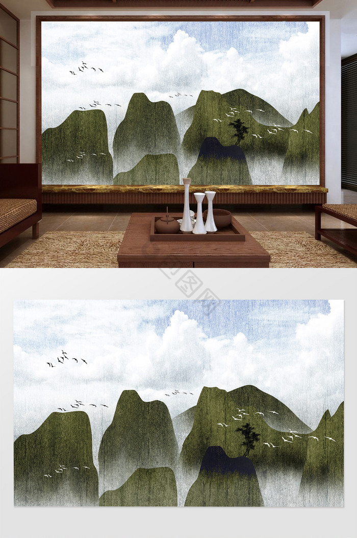 中式山水电视电视背景墙图片