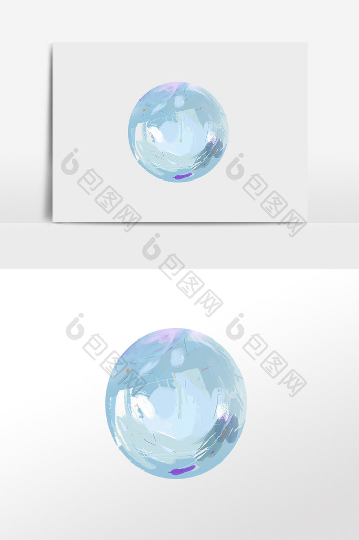 蓝粉紫色透明质感玻璃球插画元素