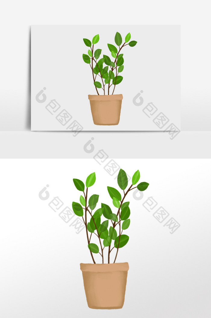 手绘盆栽系列绿色植物