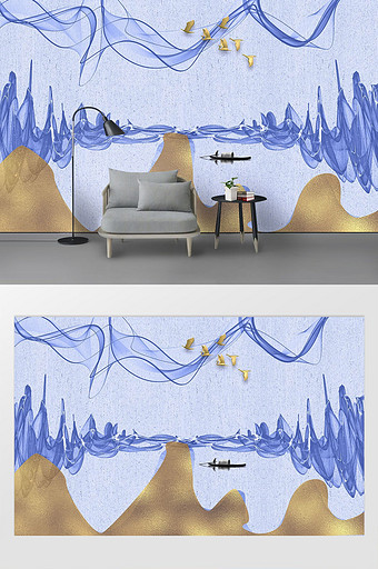 新中式抽象意境山水电视背景墙图片