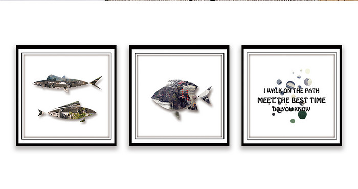 简约抽象动物鱼剪影图案装饰画