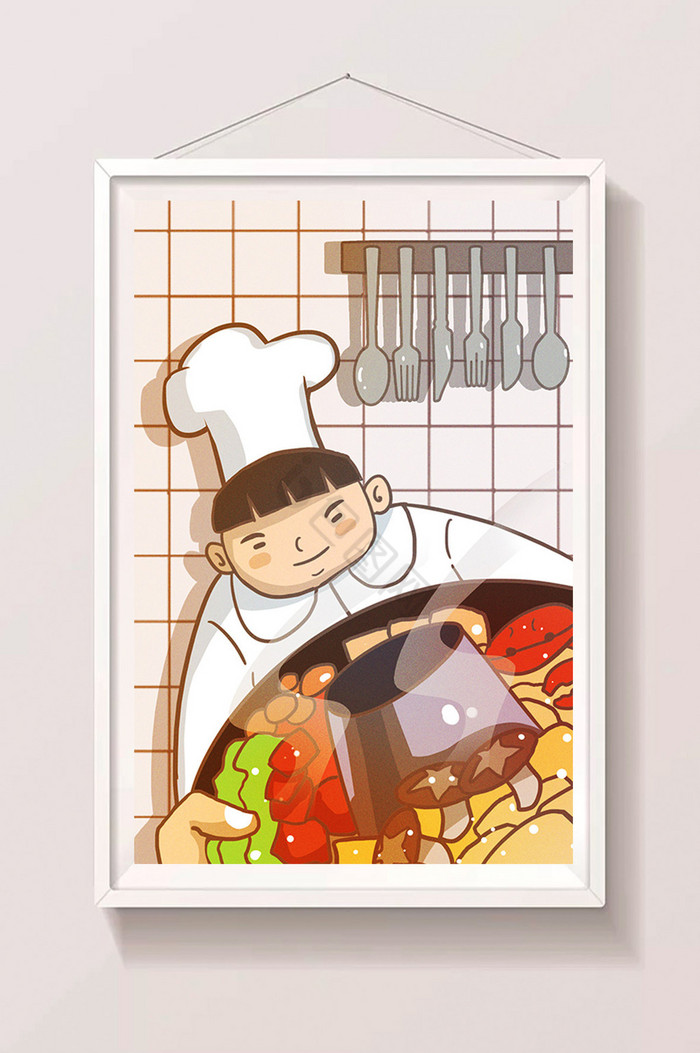 厨师厨房重庆火锅四川火锅插画图片