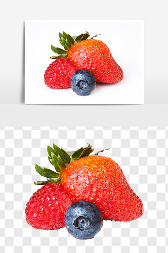 新鲜田园草莓蓝莓树莓元素图片