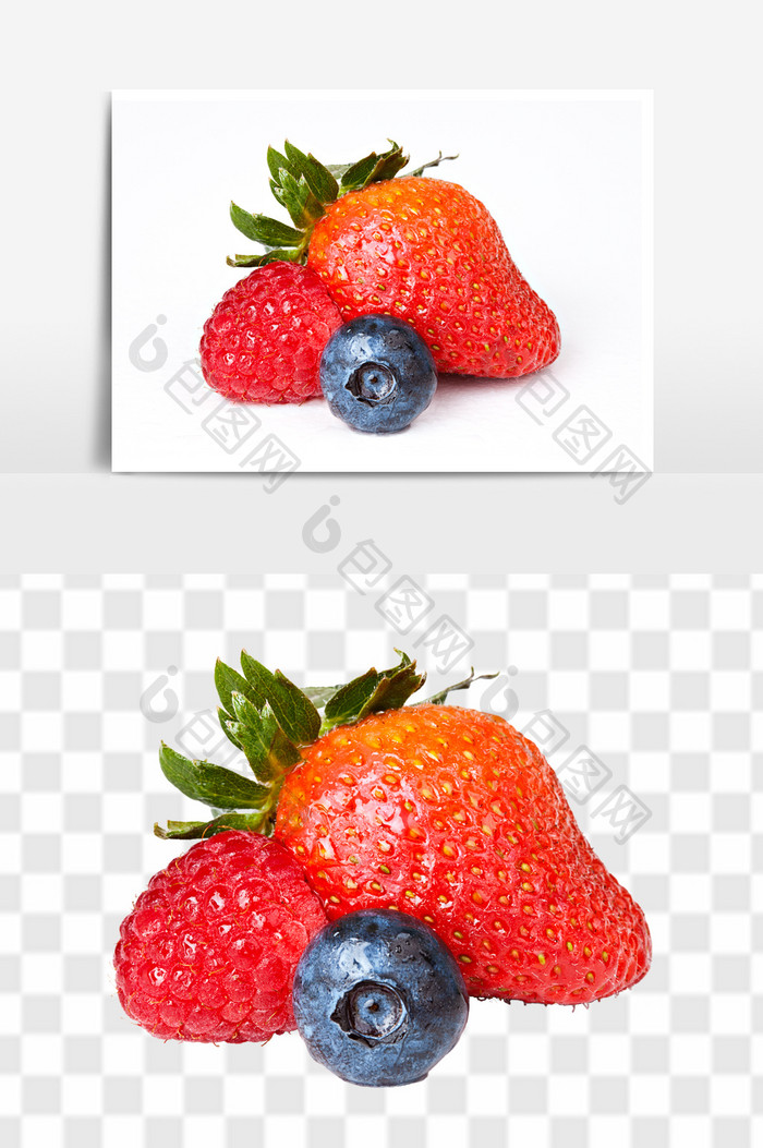 新鲜田园草莓蓝莓树莓元素