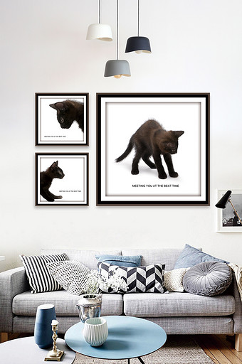 简约动物猫咪图案装饰画图片