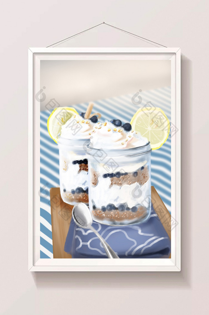 清新写实手绘甜品冰淇淋插画