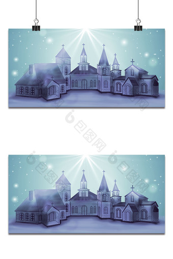 扁平化城堡建筑剪影背景图片