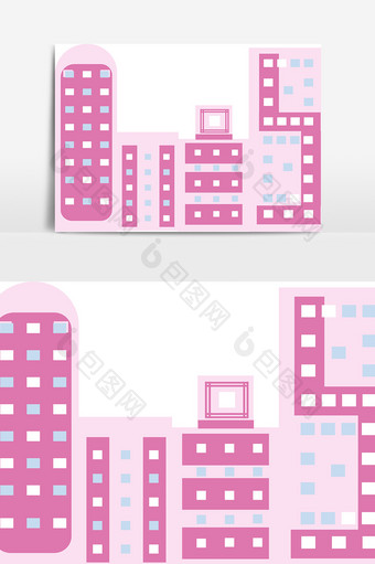 扁平化彩色城市建筑群元素图片