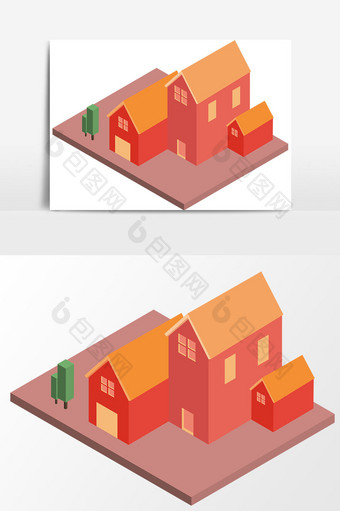 红色房屋模型设计元素图片