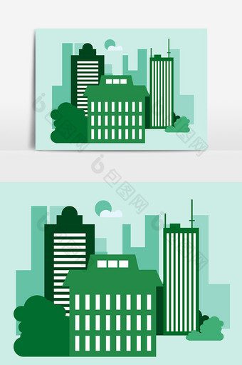 绿色剪影类线描建筑群元素图片