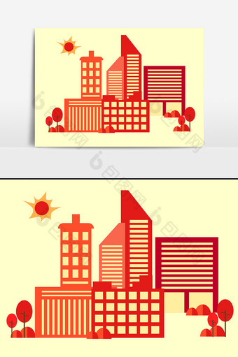 红色剪纸类建筑元素图片