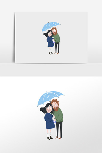 清新情侣打伞插画元素图片