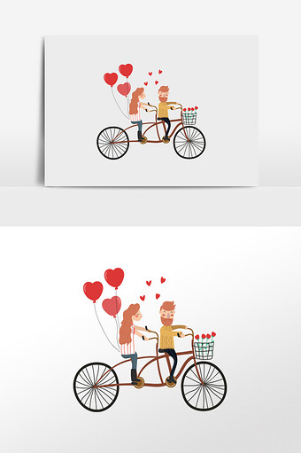 清新情侣单车插画元素图片