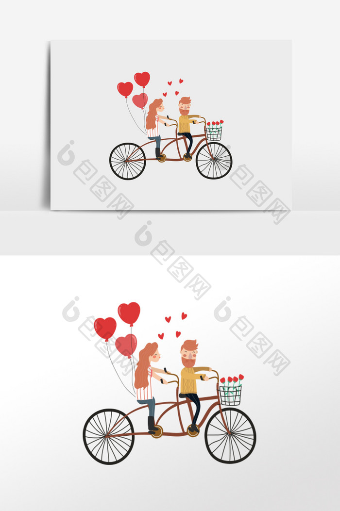 清新情侣单车插画元素