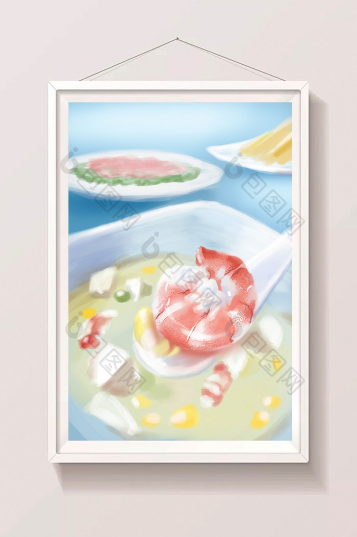 清新写实海鲜中餐美食插画