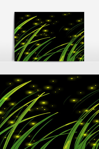 绿色草田园风插画元素素材图片