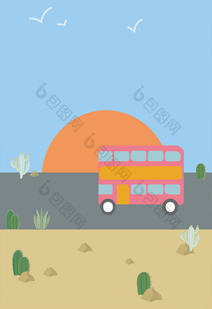 创意双层公交车插画