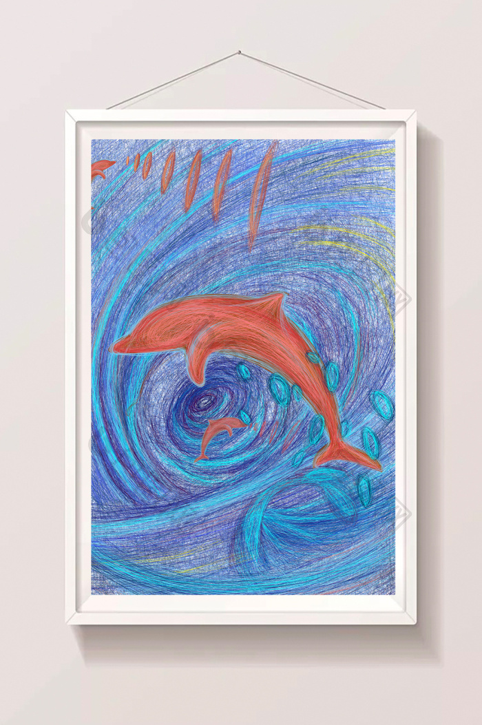 搭配海豚橙线圈画风插画图片