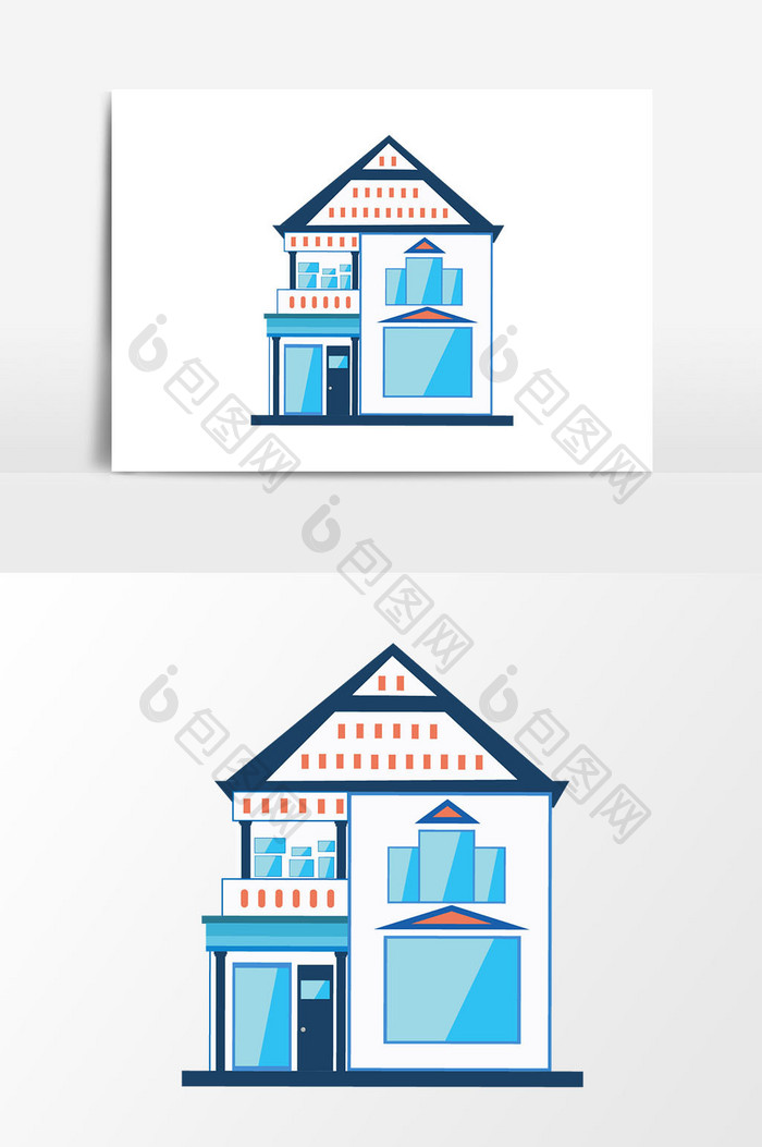 蓝色房屋侧面设计元素