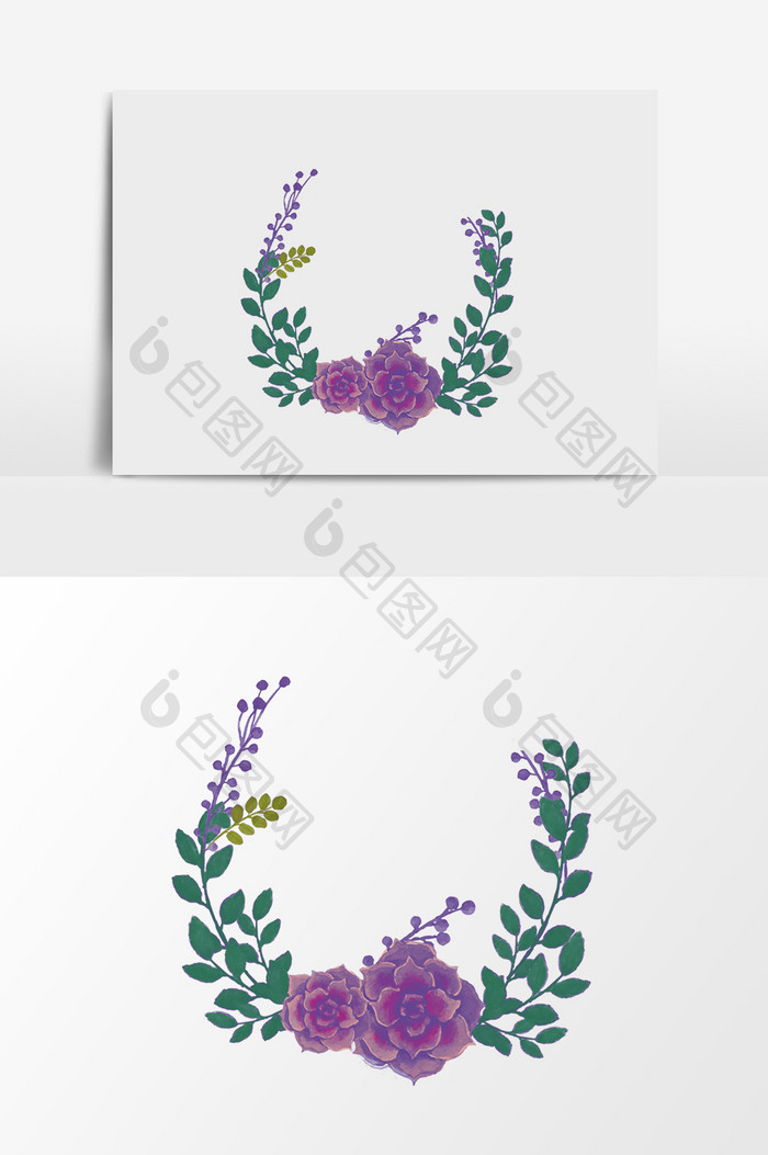 水彩手绘紫色花卉