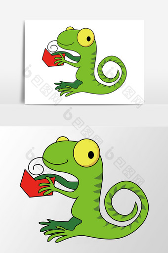 矢量手绘绿色可爱恐龙玩具元素图片