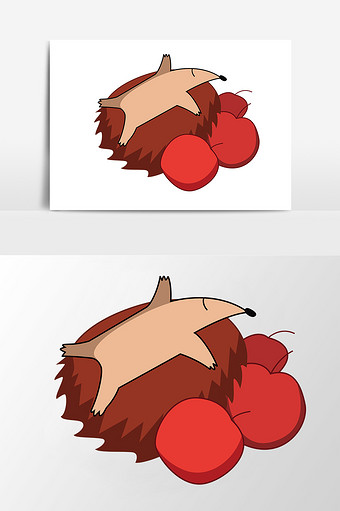 矢量扁平红色躺着睡着的刺猬元素图片下载