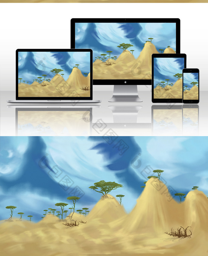 蓝色调世界环境日沙漠插画背景
