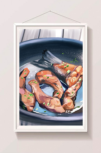 清新水彩手绘红烧鱼美食插画图片