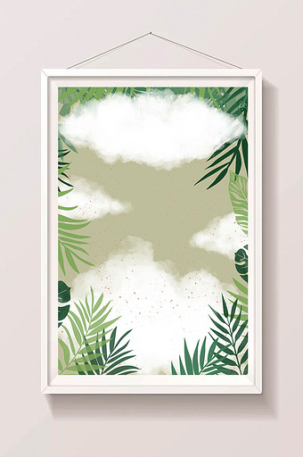 水彩手绘天空白云植物草丛图片