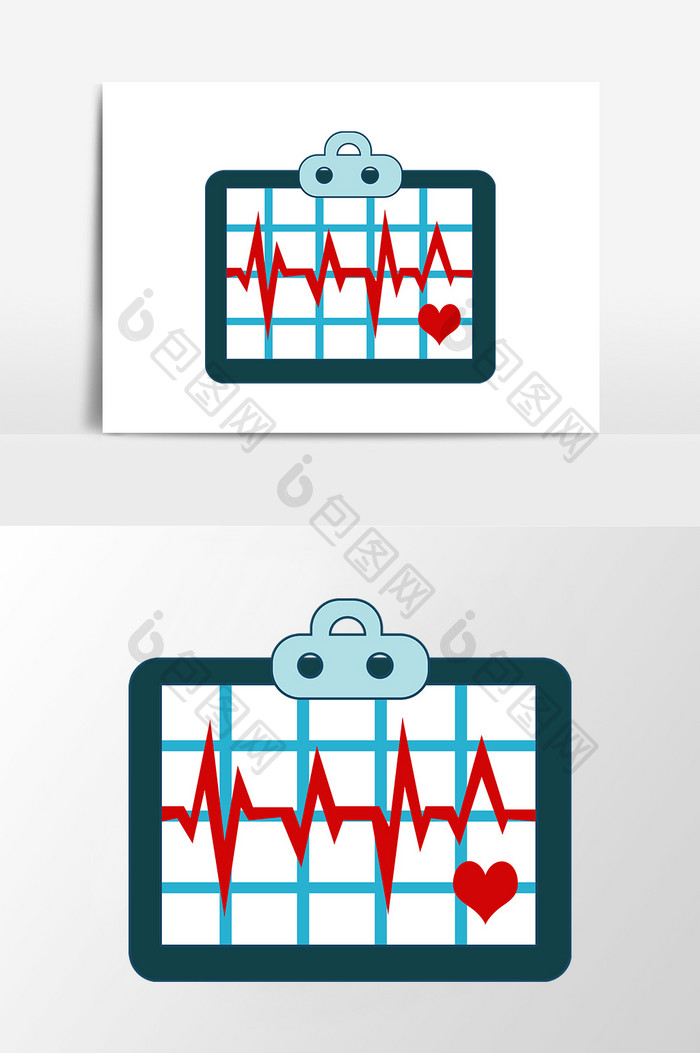 卡通扁平矢量医疗器材心电图记录档案本元素