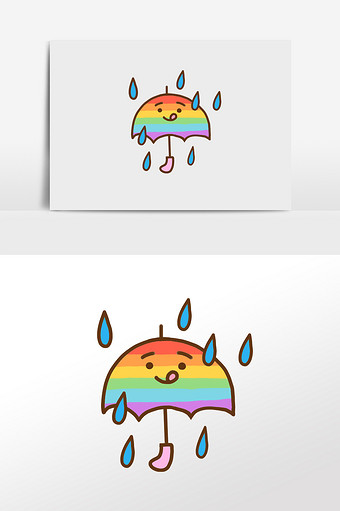 卡通手绘可爱彩虹伞插画素材图片