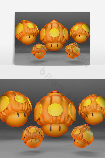 C4D原创卡通蘑菇拟人蘑菇元素图片