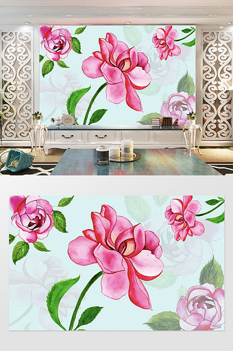 现代简约水彩手绘花卉背景墙图片