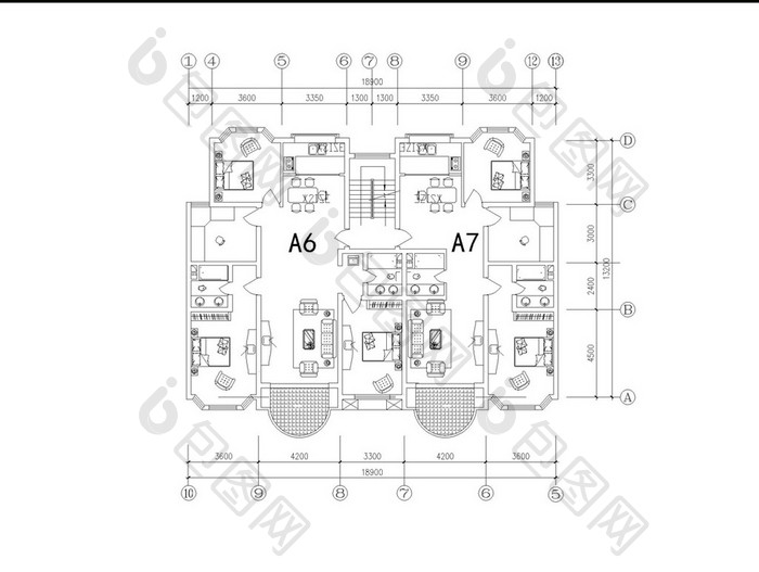 两室两厅一厨房格局CAD