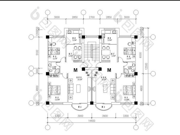 两室一厅经典布局CAD