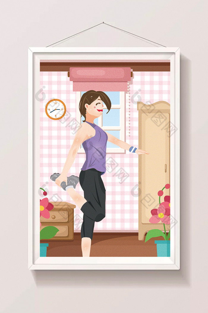 粉色唯美清新瑜珈健身运动插画设计