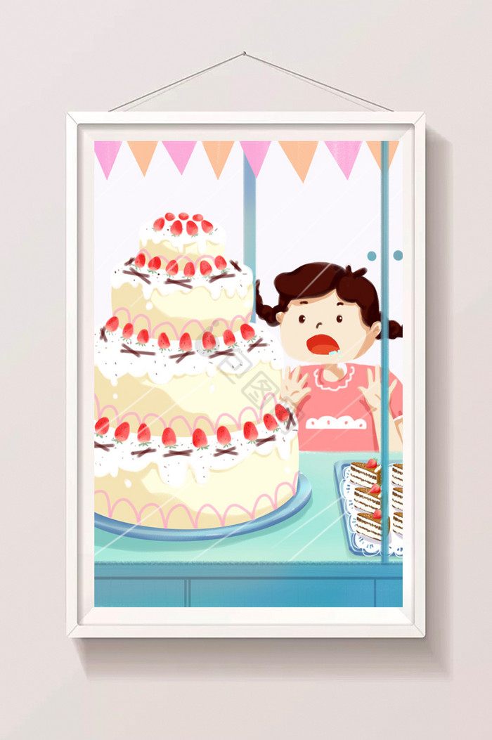 橱窗蛋糕插画图片