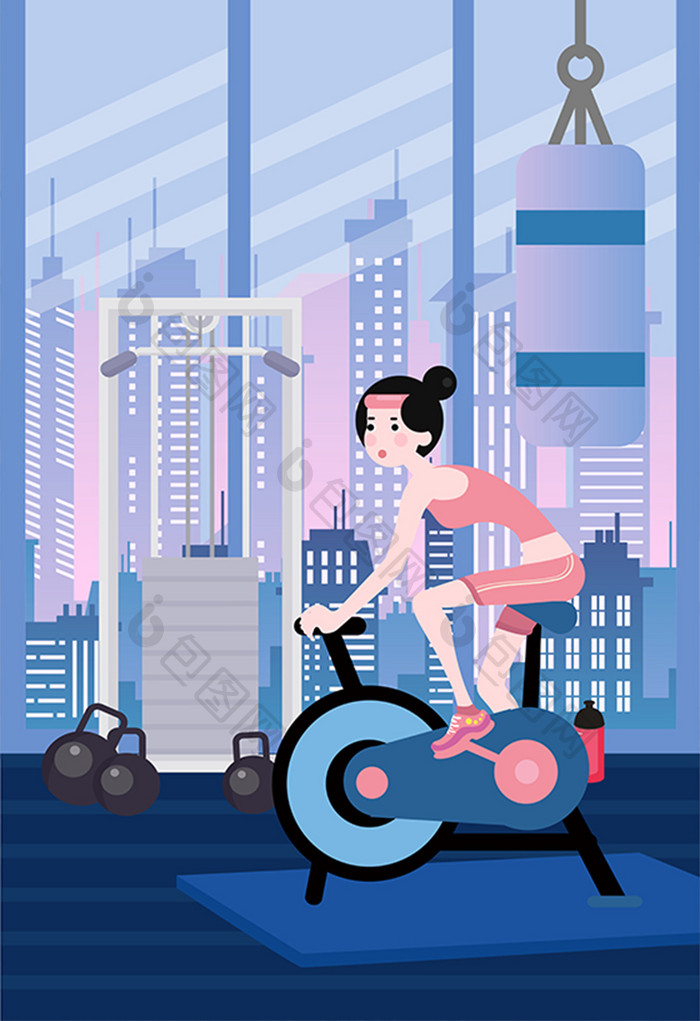 清新活力健身运动骑车插画