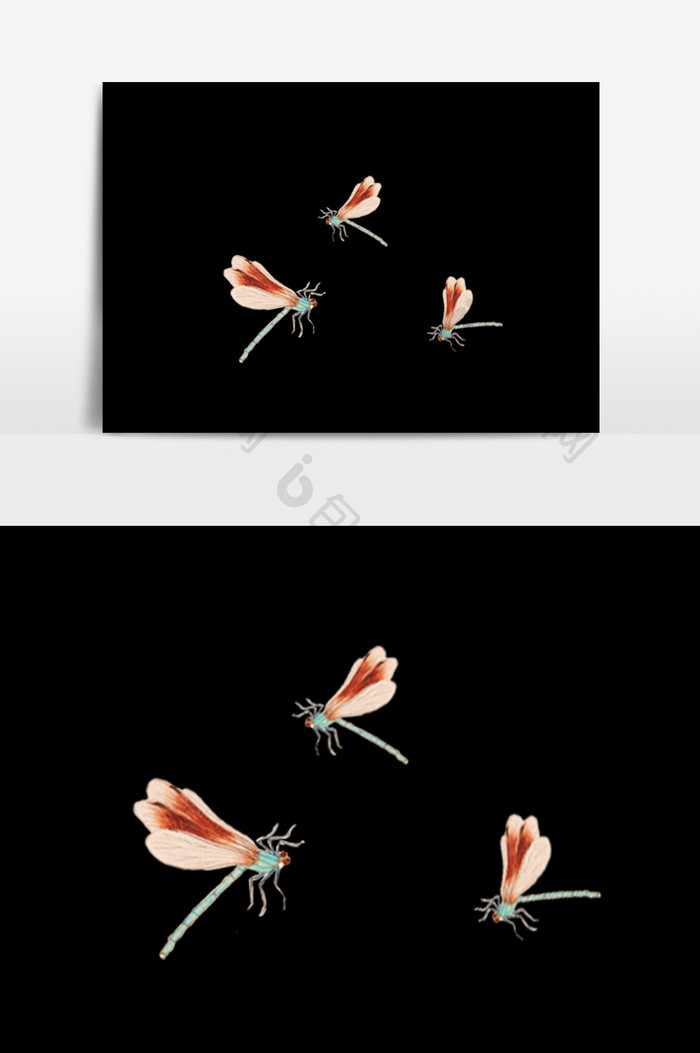 水彩手绘蜻蜓图案