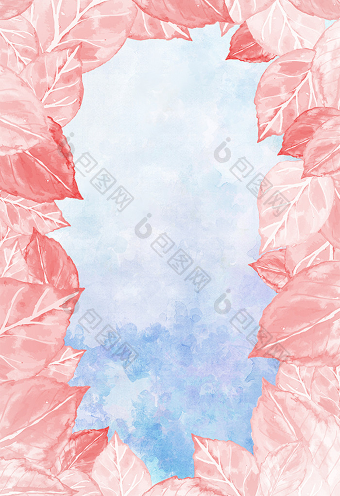 水彩手绘粉色叶子背景