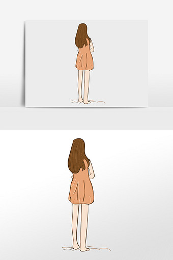 卡通可爱女孩背影元素图片