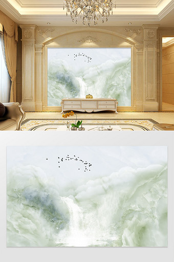 现代大理石山水瀑布背景墙定制图片