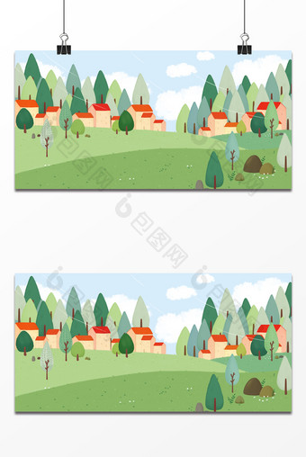 手绘卡通乡村游玩活动设计背景图片