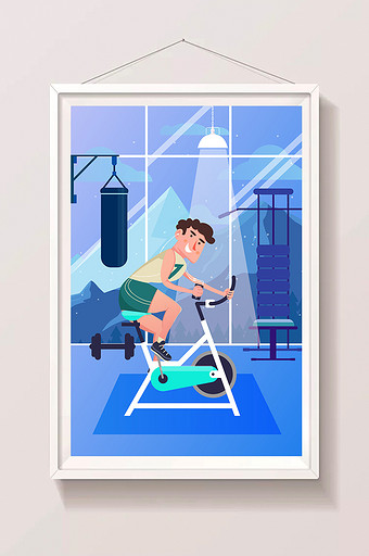 运动健身动感单车骑车插画图片