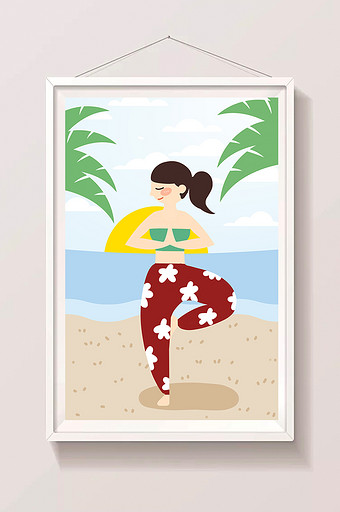 夏日海边瑜伽创意插画图片